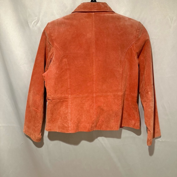 Vintage Pale Peach Suede Leather Blazer Jacket Coat Size Petite Large - Picture 4 of 7